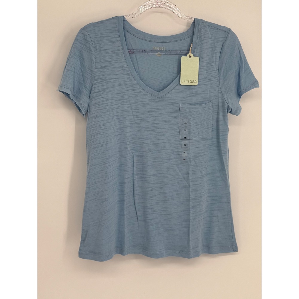 DEPT 222 Womens Luxey Tee Light Blue V-Neck Short Sleeve Pocket T-Shirt Sz M NEW